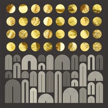 Mid century arch elements, modern geometric shapes. Gold foil, shiny handmade Illustrazione stock