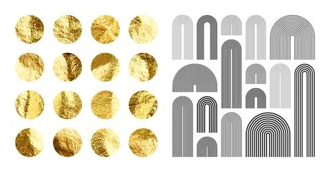 Mid century arch elements, modern geometric shapes. Gold foil, shiny handmade Stock Illustration