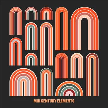Mid century arch elements, modern geometric shapes, rainbow. Contemporary design Stock Illustration