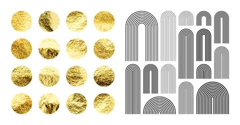 Mid century arch elements, modern geometric shapes. Gold foil, shiny handmade Stock Illustration