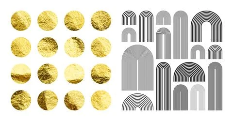 Mid century arch elements, modern geometric shapes. Gold foil, shiny handmade Illustrazione stock