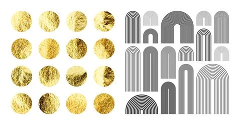 Mid century arch elements, modern geometric shapes. Gold foil, shiny handmade Stock Illustration