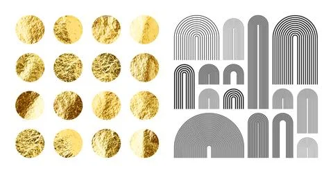 Mid century arch elements, modern geometric shapes. Gold foil, shiny handmade Illustrazione stock