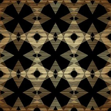 Mid-Century Geometric Shape Seamless Pattern Design Gold on Black Background  Stock Illustration