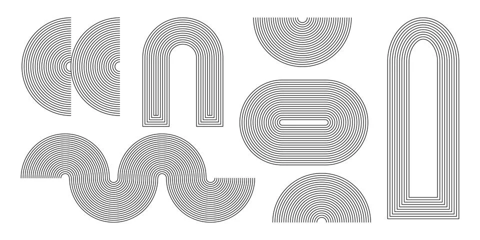 Mid century line arch elements, modern geometric shapes. Contemporary design, Stock Illustration
