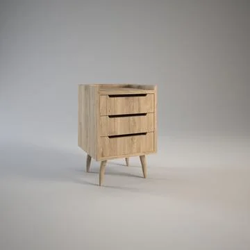 Mid century modern bedside table furniture design 3d render. Stock Illustration