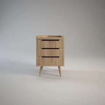 Mid century modern bedside table furniture design 3d render. Illustrazione stock