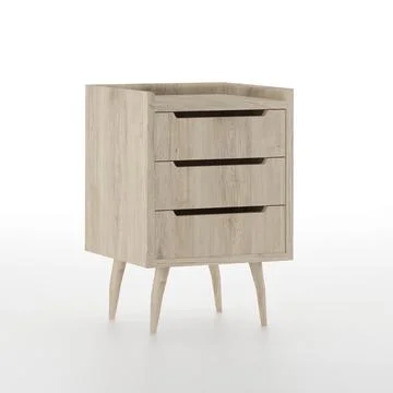 Mid century modern bedside table furniture design isolated on white, 3d render. Stock Illustration