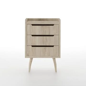Mid century modern bedside table furniture design isolated on white, 3d render. Stock Illustration