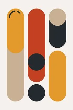 Mid Century Modern Geometric Abstract Shapes Minimalist Retro Background Stock Illustration