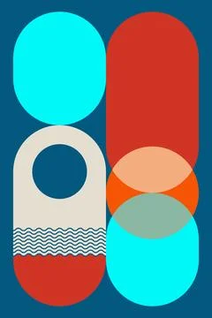 Mid Century Modern Geometric Abstract Shapes Minimalist Retro Background Stock Illustration