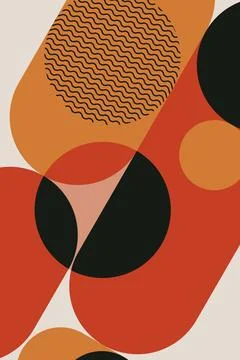 Mid Century Modern Geometric Abstract Shapes Minimalist Retro Background Stock Illustration