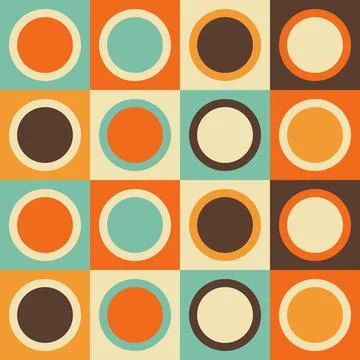 Mid-century modern seamless pattern, geometric shapes in retro colors. Abstra Stock Illustration