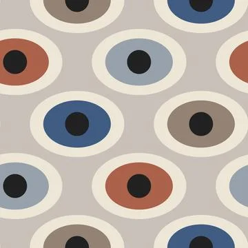 Mid-century modern seamless pattern, geometric oval shapes retro colors Abs.. Stock Illustration