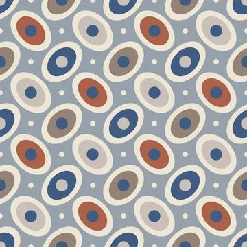 Mid-century modern seamless pattern, geometric oval shapes retro colors Abs.. Stock Illustration
