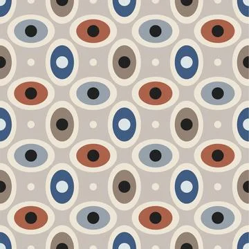 Mid-century modern seamless pattern, geometric oval shapes retro colors Abs.. Stock Illustration