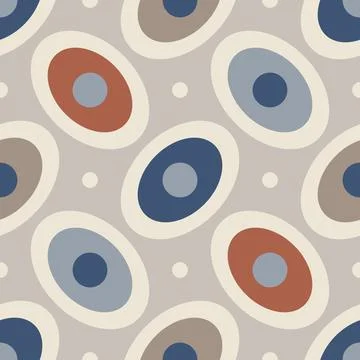 Mid-century modern seamless pattern, geometric oval shapes retro colors Abs.. Stock Illustration