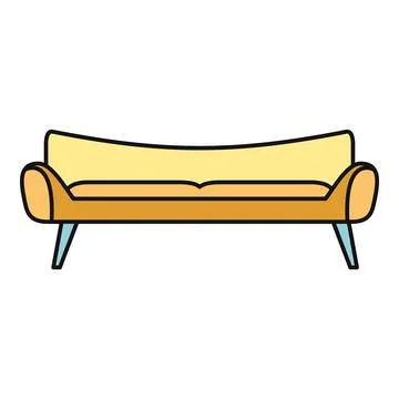 Mid century modern sofa icon on white background Stock Illustration