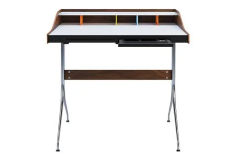 Mid century rectangular work table with storage. 3d render Stock Illustration