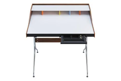 Mid century rectangular work table with storage. 3d render Stock Illustration