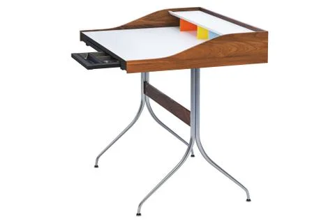 Mid century rectangular work table with storage. 3d render Stock Illustration