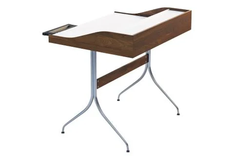 Mid century rectangular work table with storage. 3d render Stock Illustration