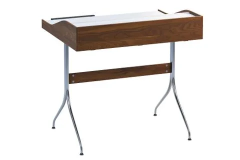 Mid century rectangular work table with storage. 3d render Stock Illustration