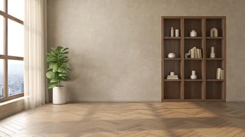 Mid century style conceptual empty interior room 3d illustration Stock Illustration