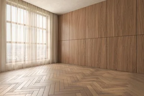 Mid century style conceptual empty interior room 3d illustration Stock Illustration