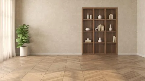Mid century style conceptual empty interior room 3d illustration Stock Illustration