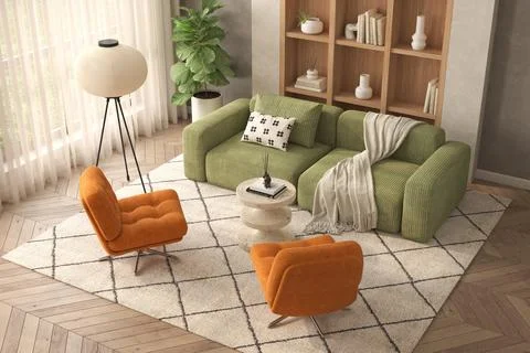 Mid century style conceptual interior room top view Stock Illustration