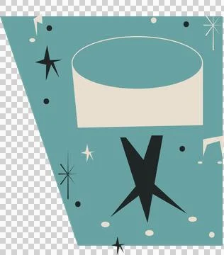 Mid-century table is floating on transparent background, showing cream oval top, Stock Illustration