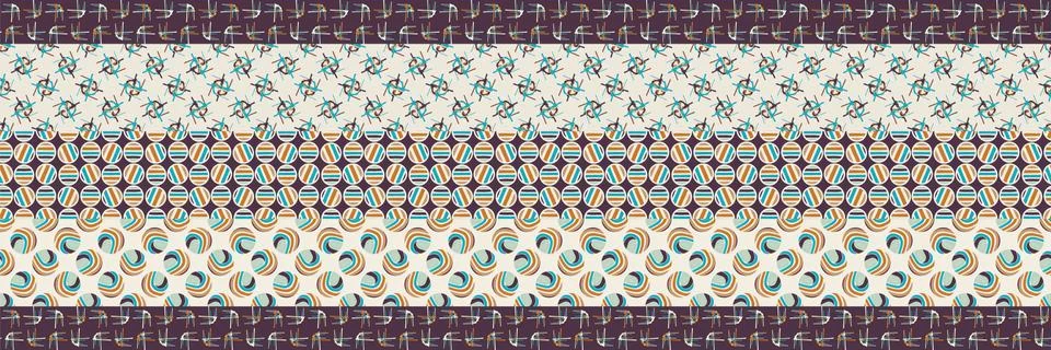 Mid Century Vector Patchwork Banner. Modern Vintage Pattern Border Quilt Stripes Stock Illustration