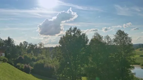 Mid-day sun over a river handheld pan right Video stock 132763698