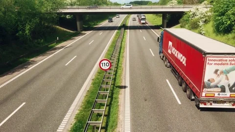 Mid day traffic on the E20 highway that connect Jutland and Zealand Stock Footage 155123584