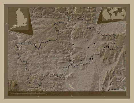 Mid Devon, England - Great Britain. Sepia. Major cities Ilustración de archivo