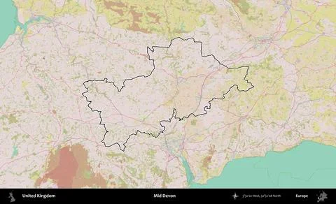 Mid Devon outlined, United Kingdom. OpenStreetMap Standard Illustrazione stock