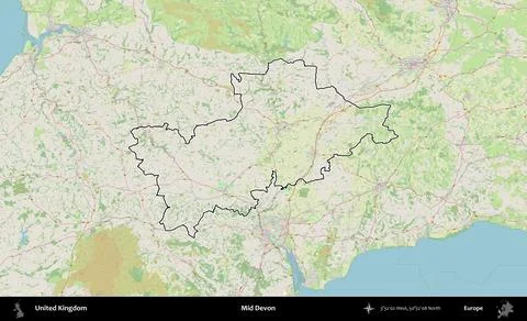 Mid Devon outlined, United Kingdom. OpenStreetMap German Stock Illustration