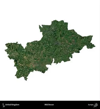 Mid Devon, United Kingdom, isolated on white. Satellite A Ilustración de archivo