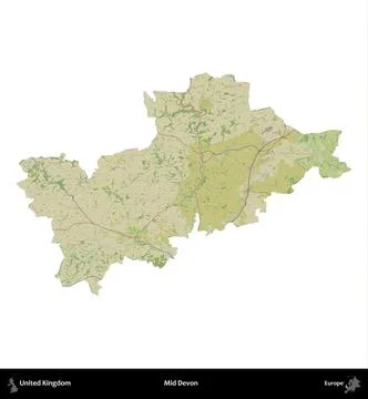 Mid Devon, United Kingdom, isolated on white. OpenStreetMap Humanitarian 스톡 일러스트
