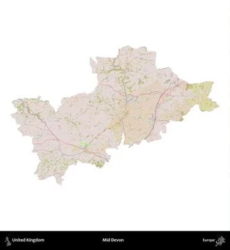 Mid Devon, United Kingdom, isolated on white. OpenStreetMap Standard Stock Illustration