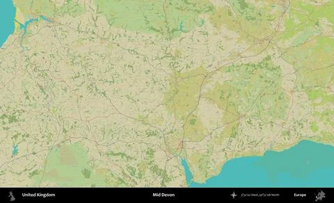 Mid Devon, United Kingdom. OpenStreetMap Humanitarian Stock Illustration