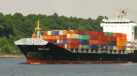 Mid-Large container ship Stock Footage 39593266