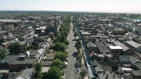 Mid-level aerial fly along clip of the North section of Lord Street Stock Footage 244814018