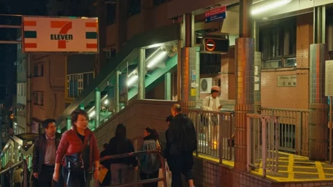 Mid-Level Outdoor Elevator in Hong Kong Urban Hillside District (4) Stock Footage 333528809