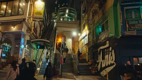 Mid-Level Outdoor Elevator in Hong Kong Urban Hillside District (1) Stock Footage 333529252