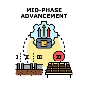Mid phase advancement project development management process Illustrazione stock