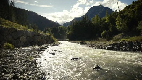 Mid-Range Camera Shot of Waterfall and Mountain Stream, Dolomites Stock Footage 316821059