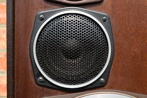 Mid range speaker with a protective grid on the speaker. Foto stock