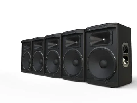Mid range speakers in a row - side view Stock Illustration